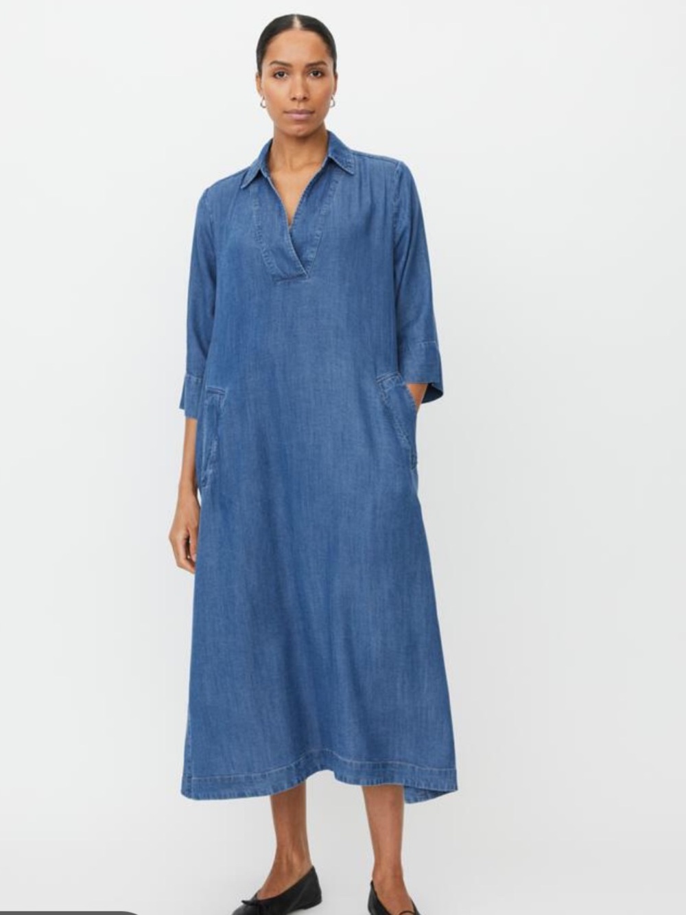Old Navy Blue Chambray Long Sleeve Maxi Length Dress 100% Cotton Size XXL